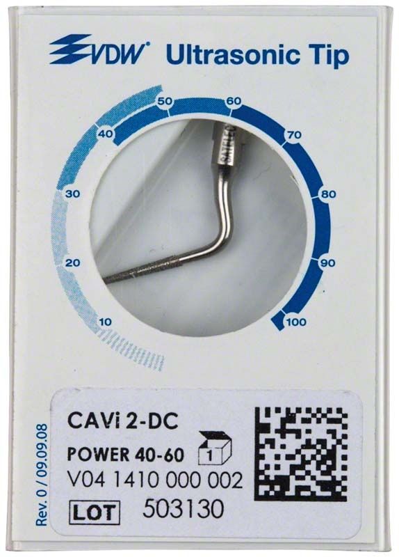 Endo Ultraschallansatz CAVI 2-D in Verpackung mit QR-Code und Details.