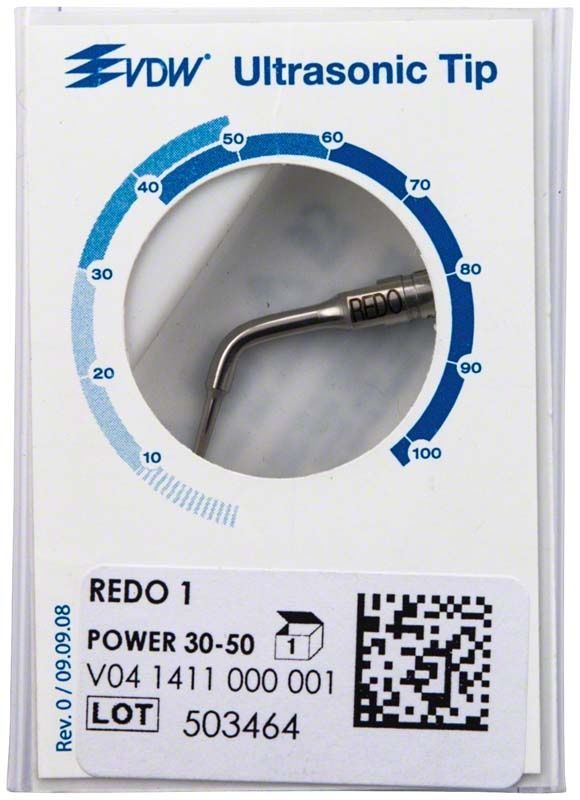 Endo Ultraschallansätze REDO 1 in Verpackung mit Produktinformationen.
