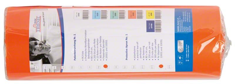 Patientenumhang Nr.1 in orange auf Rolle mit Etikett.