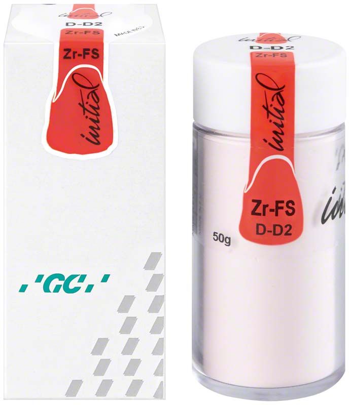 GC Initial Zr-FS Dentin 50g DD2 in weißer Verpackung mit rotem Etikett