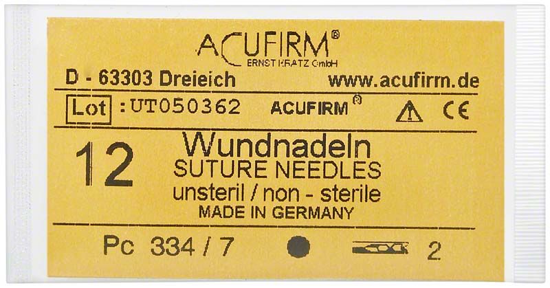 Packung mit 12 unsterilen geraden Wundnadeln Größe 7, Marke Acufirm.