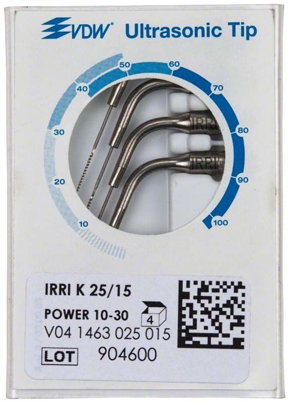 Endo Ultraschallansätze IRRI K 25mm Iso 15 von VDW in Verpackung.