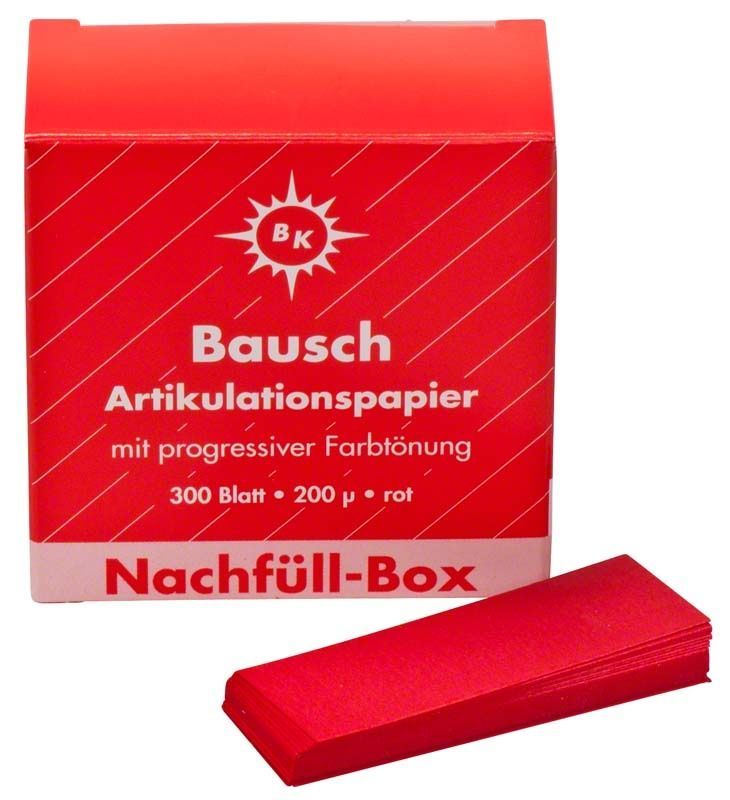 Bausch Artikulationspapier Nachfüllbox mit 200 µ roten Streifen.