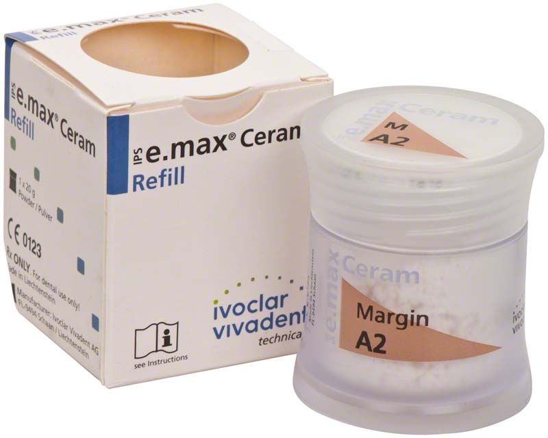 IPS e.max Ceram Margin A-D A2 20g mit Verpackung und Glastiegel.