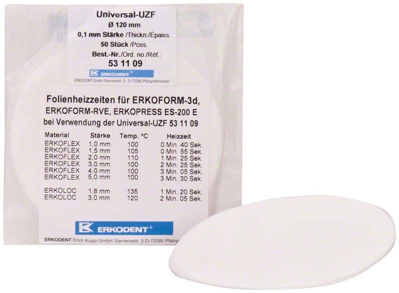 Tiefziehfolie Universal-UZF 0,1mm weiß für dentalmedizinische Anwendungen.