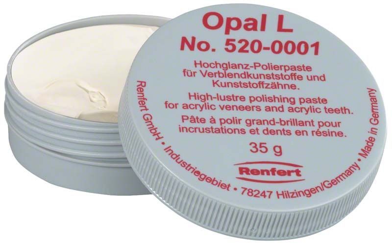 Dose der Polierpaste Opal L von Renfert mit geöffnetem Deckel.