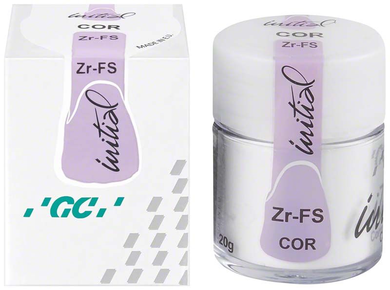 GC Initial Zr-FS Correction Powder COR in weißem Behälter mit lila Etikett.