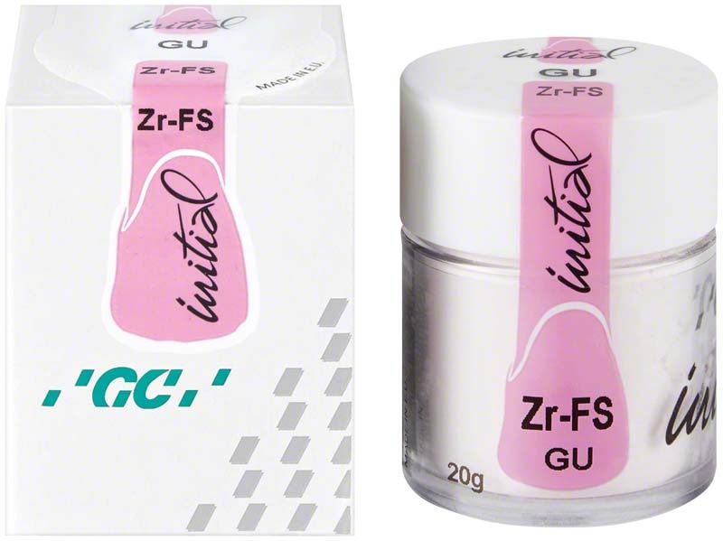 Gingival Universal 20g GC Initial Zr-FS Pulver in weißem Behälter mit rosa Etikett.