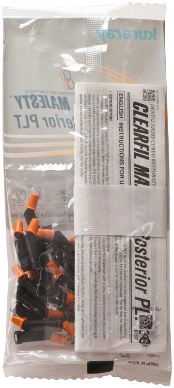 Verpackung von Clearfil Majesty Posterior PLT A2 mit Einweg-Applikationsspitzen.