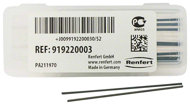 Verpackung mit Haltestiften Ø 1mm und zwei ungeformten Stiften daneben.