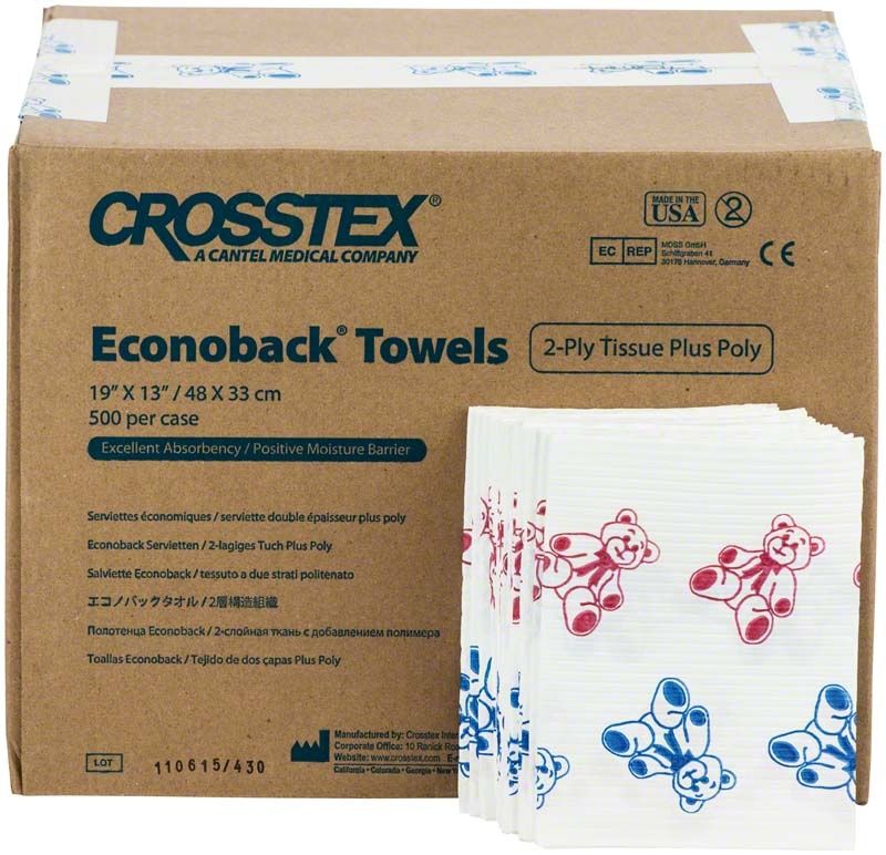 Crosstex Patientenservietten mit Teddybär-Motiv, 2-lagig, 500 Stück.