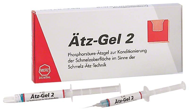 Ätzgel 2 von Merz Dental, Verpackung und zwei Spritzen sichtbar.