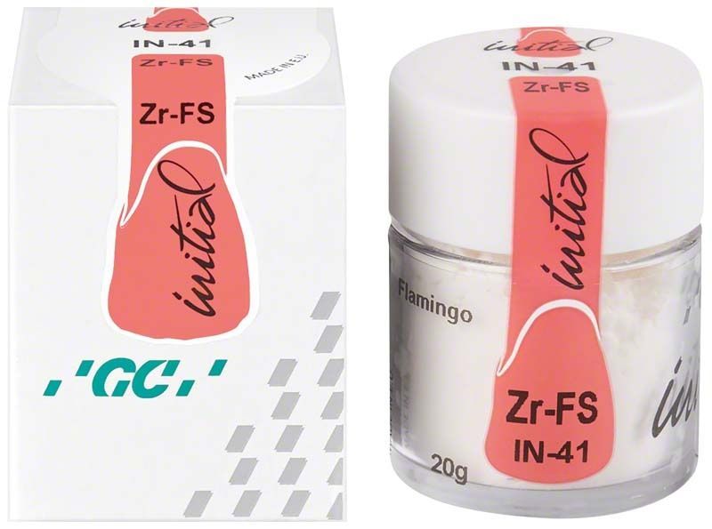 GC Initial Zr-FS IN-41 Flamingo Pulver in 20g Behälter und Verpackung.