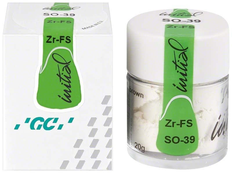 GC Initial Zr-FS Shoulder Opaque 20g, Verpackung und Behälteransicht.