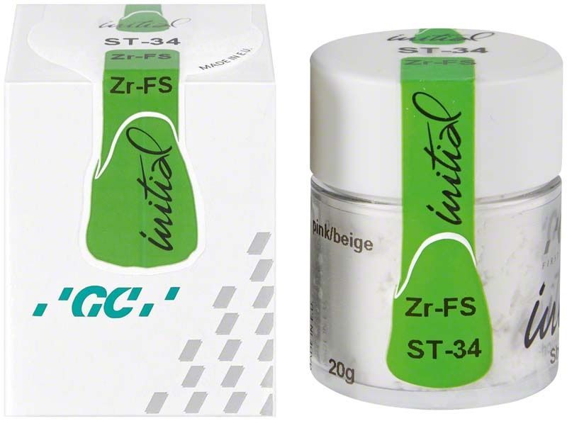 GC Initial Zr-FS Shoulder Transparent 20g ST-34 in Verpackung und Glasbehälter.