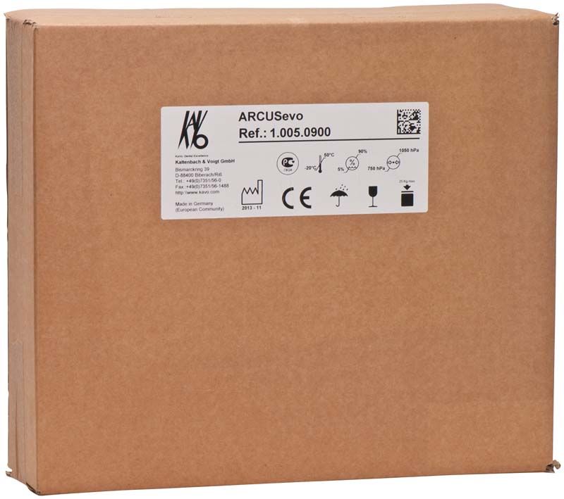 Braune Produktverpackung des Gesichtsbogen ARCUS™ ArcuSevo mit Etikett und Produktinformationen.