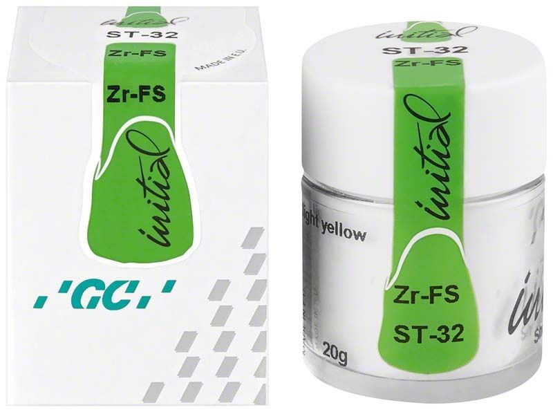GC Initial Zr-FS Shoulder Transparent 20g ST-32 in weißer Verpackung mit grünem Etikett.