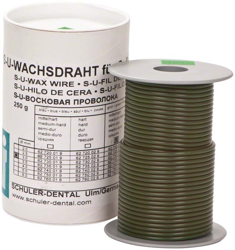 Grüner, mittelharter S-U-Wachsdraht auf Spule für Dentalanwendungen.