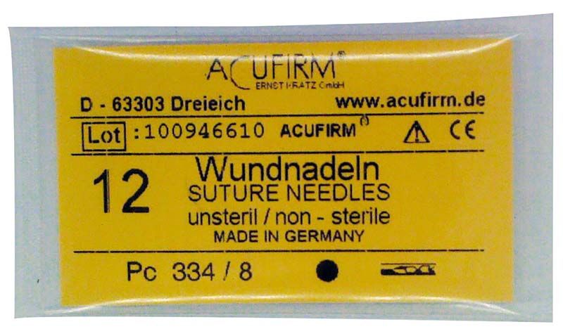 Gelbe Verpackung von unsterilen geraden Wundnadeln Größe 8.