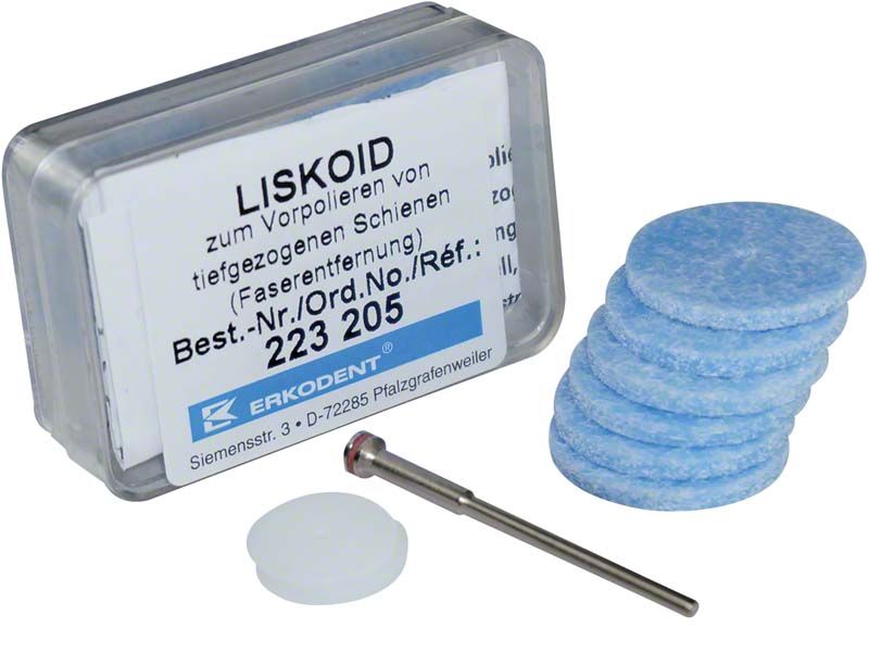 Liskoid Polierer-Set mit Aufbewahrungsbox und Aufsatz für Dentaltechnik.