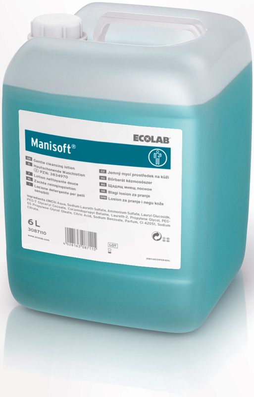 Manisoft Kanister 6l mit Etikett und Ecolab-Logo auf der Vorderseite.