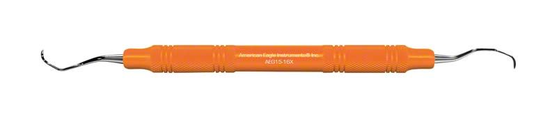 Orangefarbene American Eagle Gracey Kürette für posterior mesiale Anwendungen, Modell 15-16.