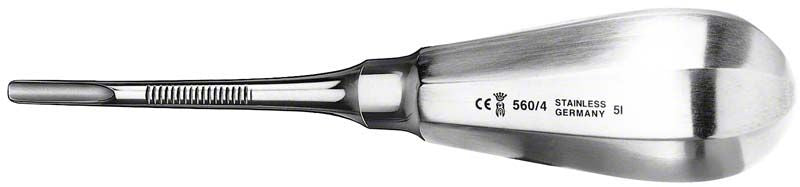 Wurzelheber Figur 560/4 aus Edelstahl, seitlich stark abgewinkelt.