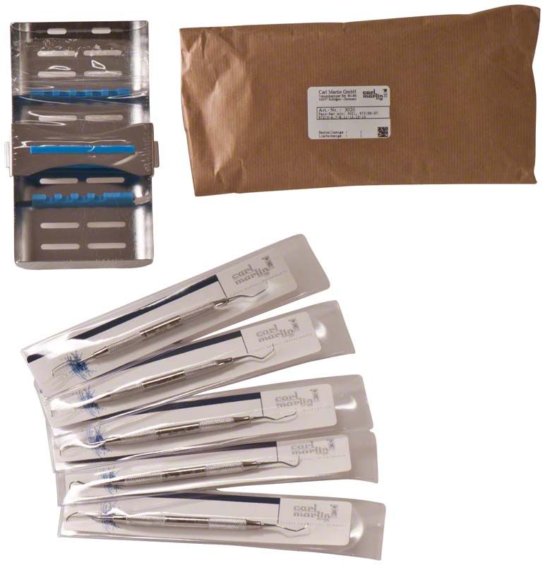 Umfassendes Prophylaxe-Set mit Instrumenten und Aufbewahrungs-Tray.