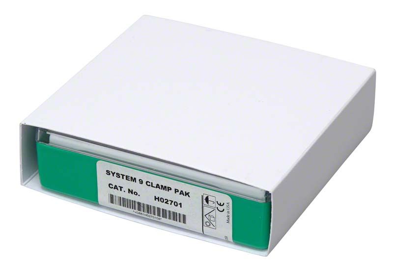 Hygenic System 9 Flügelklammernset in weißer Verpackung mit grüner Innenschachtel.