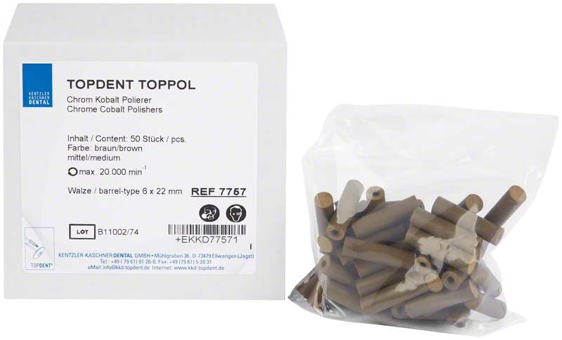 TOPDENT® TopPol Polierer Walze mittel in Verpackung mit 50 Stück.