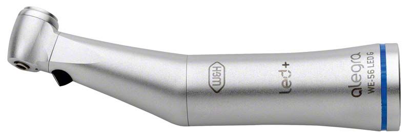 Zahnärztliches Winkelstück Alegra WE-56 LED G in Silber mit blauem Ring.