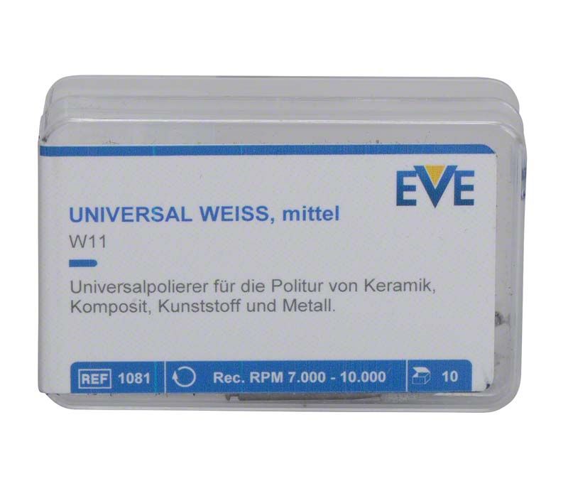 Universalpolierer EVE UNIVERSAL weiß, mittlere Körnung, in transparenter Verpackung.