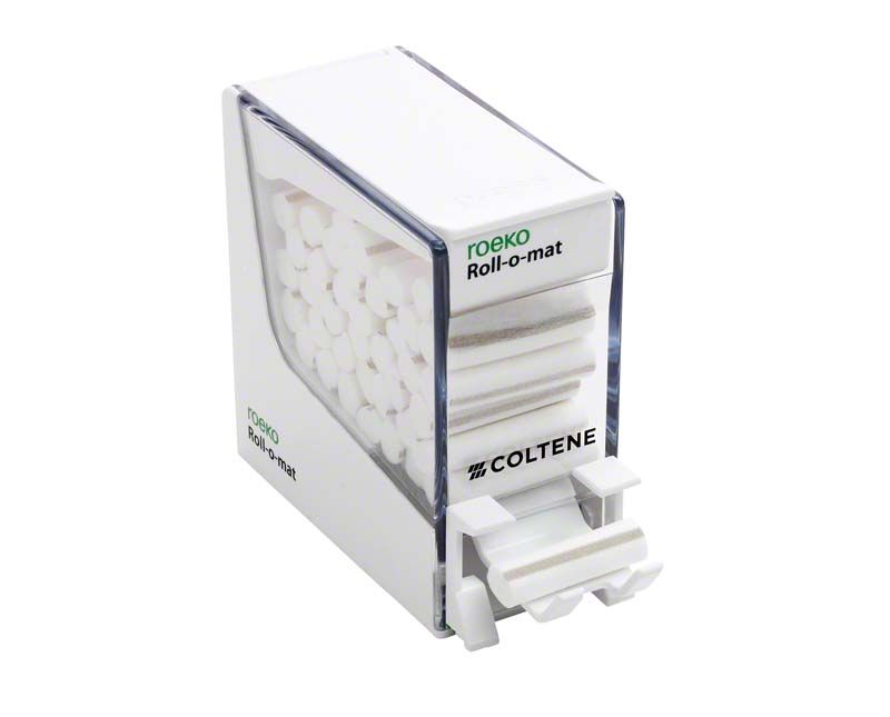 Hochwertiger ROEKO Roll-o-mat Watterollenspender aus Kunststoff für Dentalbedarf.