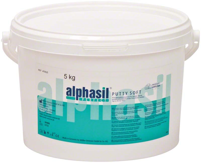 Alphasil perfect putty soft Eimer 5kg mit Etikett und Produktinformationen.