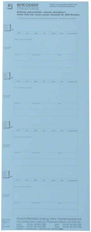 Adressfeldstreifen 730 auf blauem Hintergrund für Chipkartenausdruck.