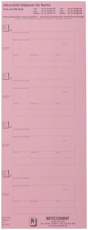 Adressfeldstreifen 730 rosa für Chipkartenausdruck, ideal für Patientendaten.