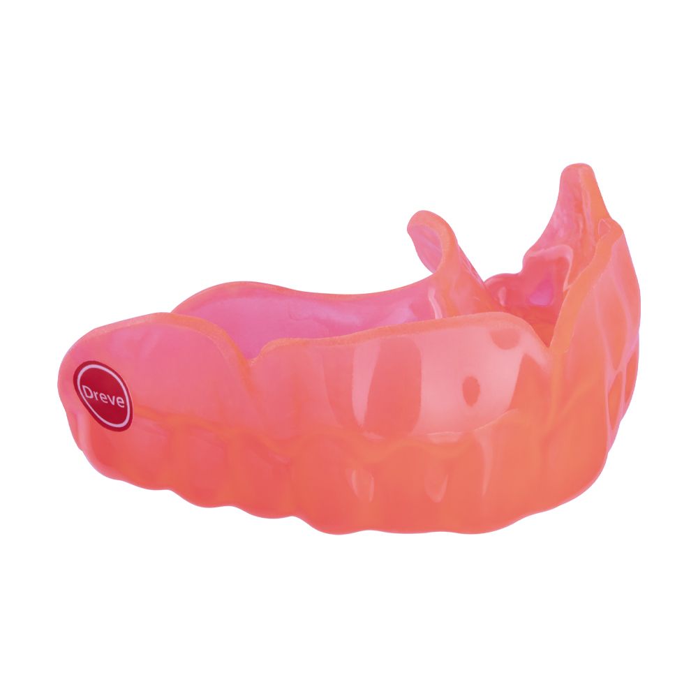 Neonrote Drufosoft®colour Zahnaufbissschiene, 120x3mm, in Nahaufnahme.