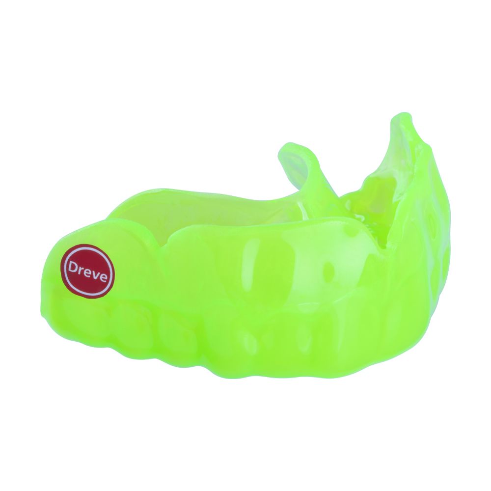 Neon-grüner Drufosoft® Zahnschutz 120x3mm mit rotem Dreve-Logo.