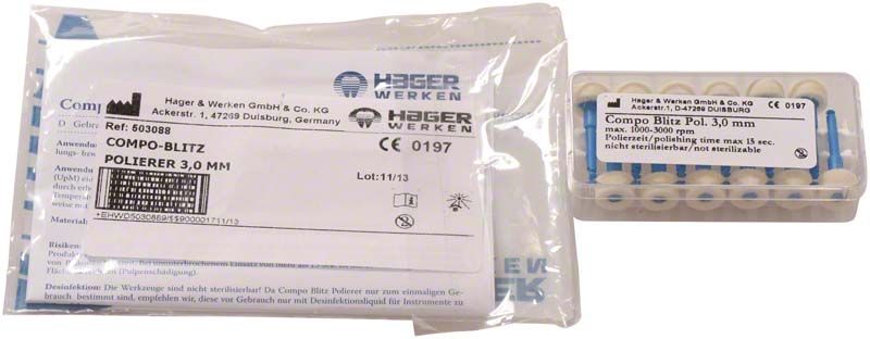Verpackung von Compo Blitz Polierer 3,0 mm mit Ersatzköpfen.