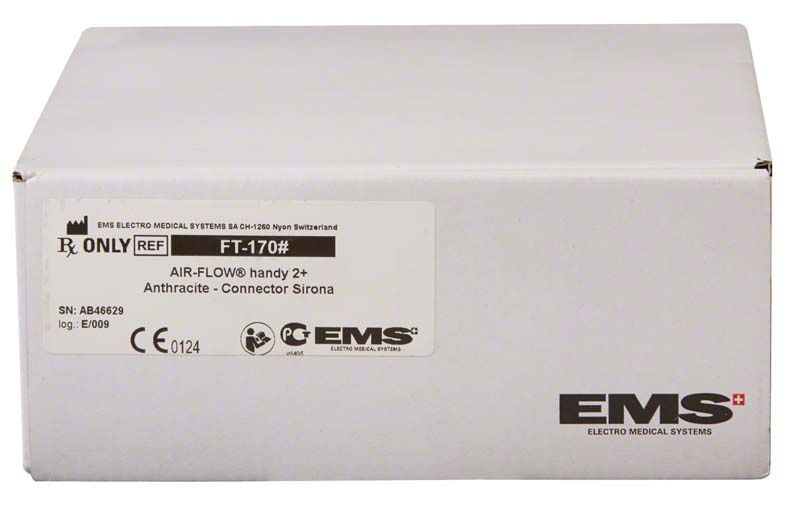 Verpackung des AIRFLOW® handy 2+ Sirona anthrazit Pulverstrahlgeräts.