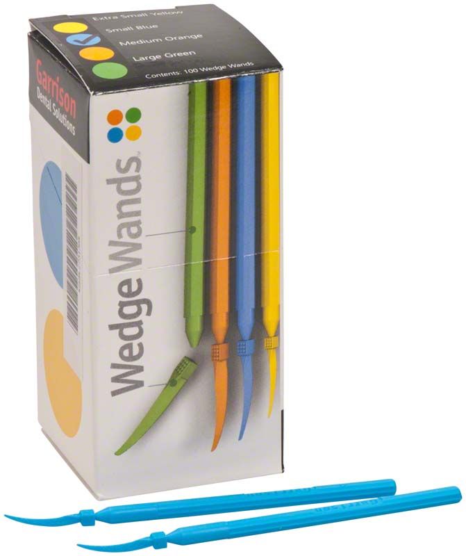 Wedge Wands™ Nachfüllpackung mit blauen Kunststoffkeilen und Applikatorgriff.