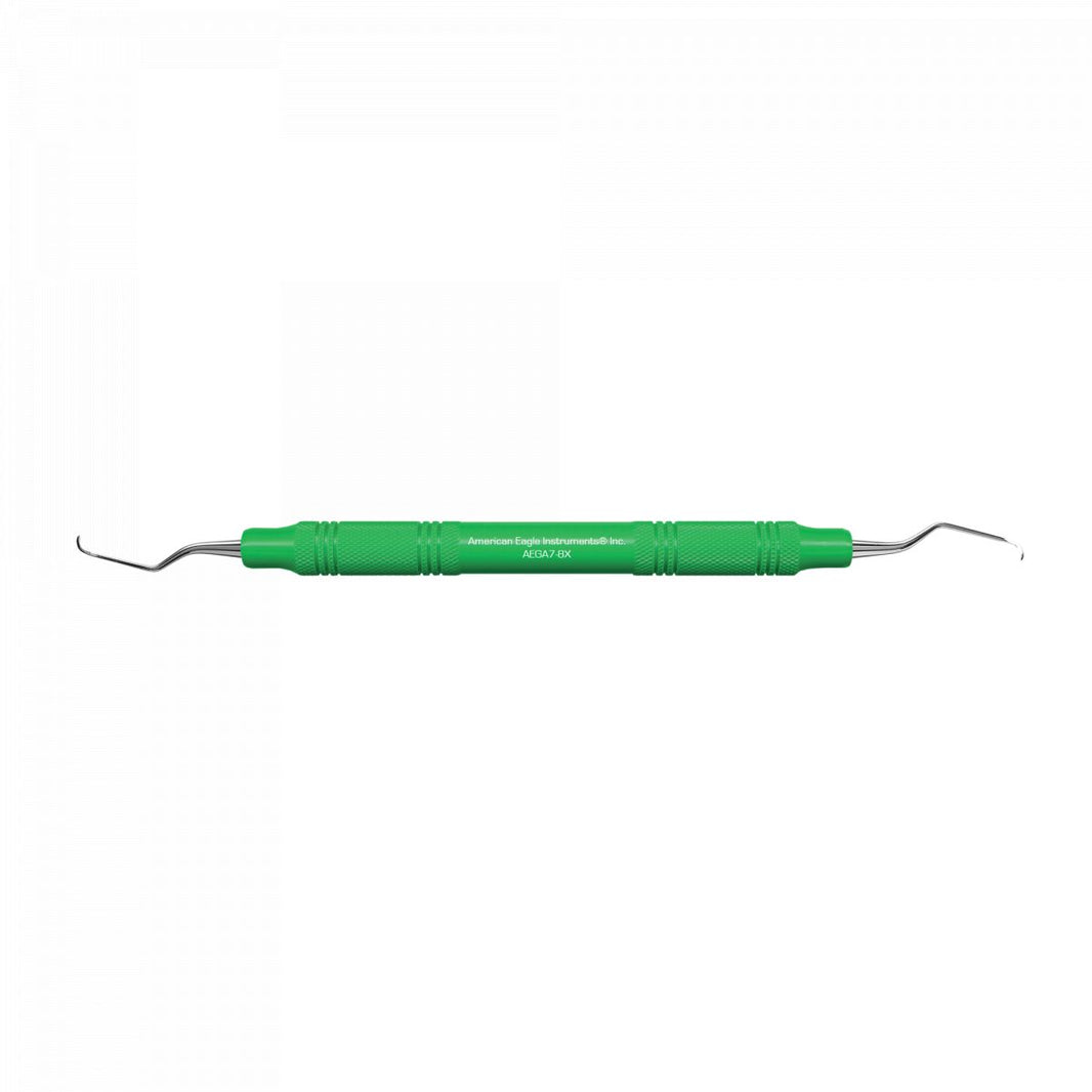 Gracey +3 Access Kürette mit grünem Griff für zahnärztliche Behandlungen.