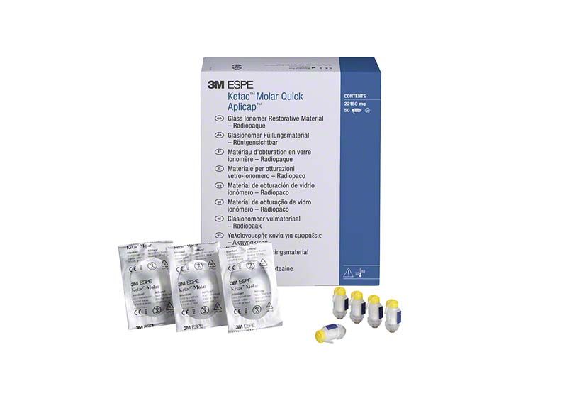 3M Ketac Molar Quick Aplicap Verpackung mit Kapseln und Beipackzettel.