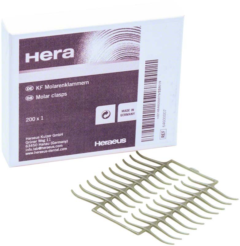 KF-Wachsklammern Molarenklammern neben der Produktverpackung.