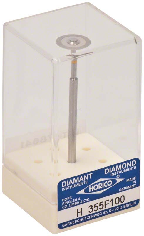 Durchsichtige Verpackung mit Superdiaflex Diamantscheibe 355F für Dentaltechnik.