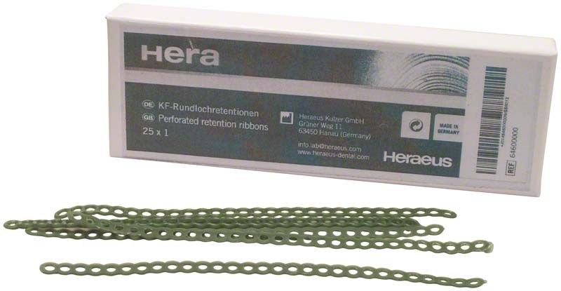 KF-Wachsretentionen Rundlochretentionen mit Verpackung und grünen Retentionsbändern.