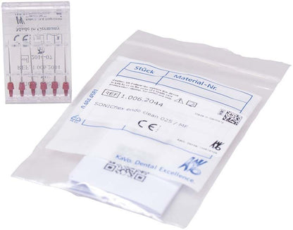 Verpackung der SONICflex endo clean Nadeln Gr. 025 mit Etikett und Barcode.