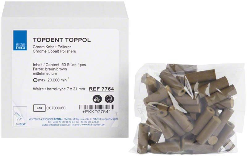 TOPDENT TopPol Polierer Walze mittel in brauner Farbe, 50 Stück Verpackung.