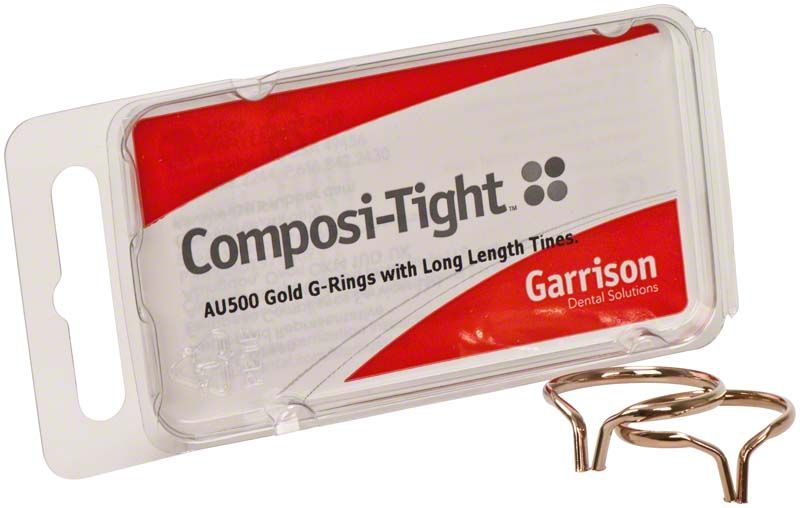 Composi-Tight Gold Ring mit langen Füßen in geöffneter Verpackung.