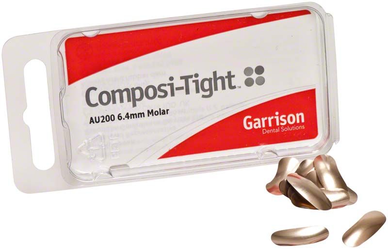 Composi-Tight Gold Matrizensystempackung mit mehreren goldfarbenen Matrizen.
